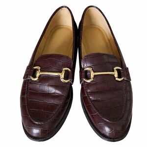 J.Crew Dark Brown Croc Embossed Loafers Gold Bit Size 7